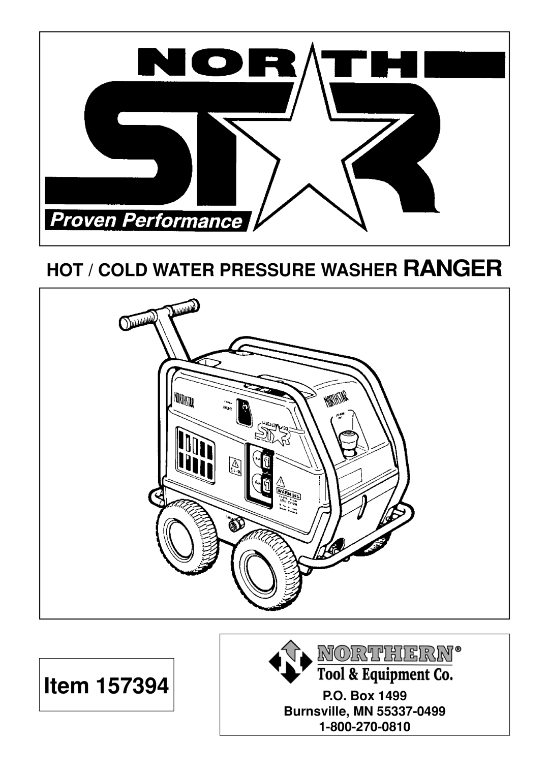 North Star 157394 manual Hot / Cold Water Pressure Washer Ranger 