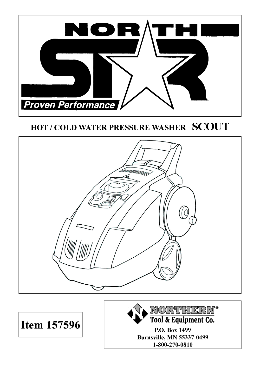 North Star 157596 manual HOT / Cold Water Pressure Washer Scout 