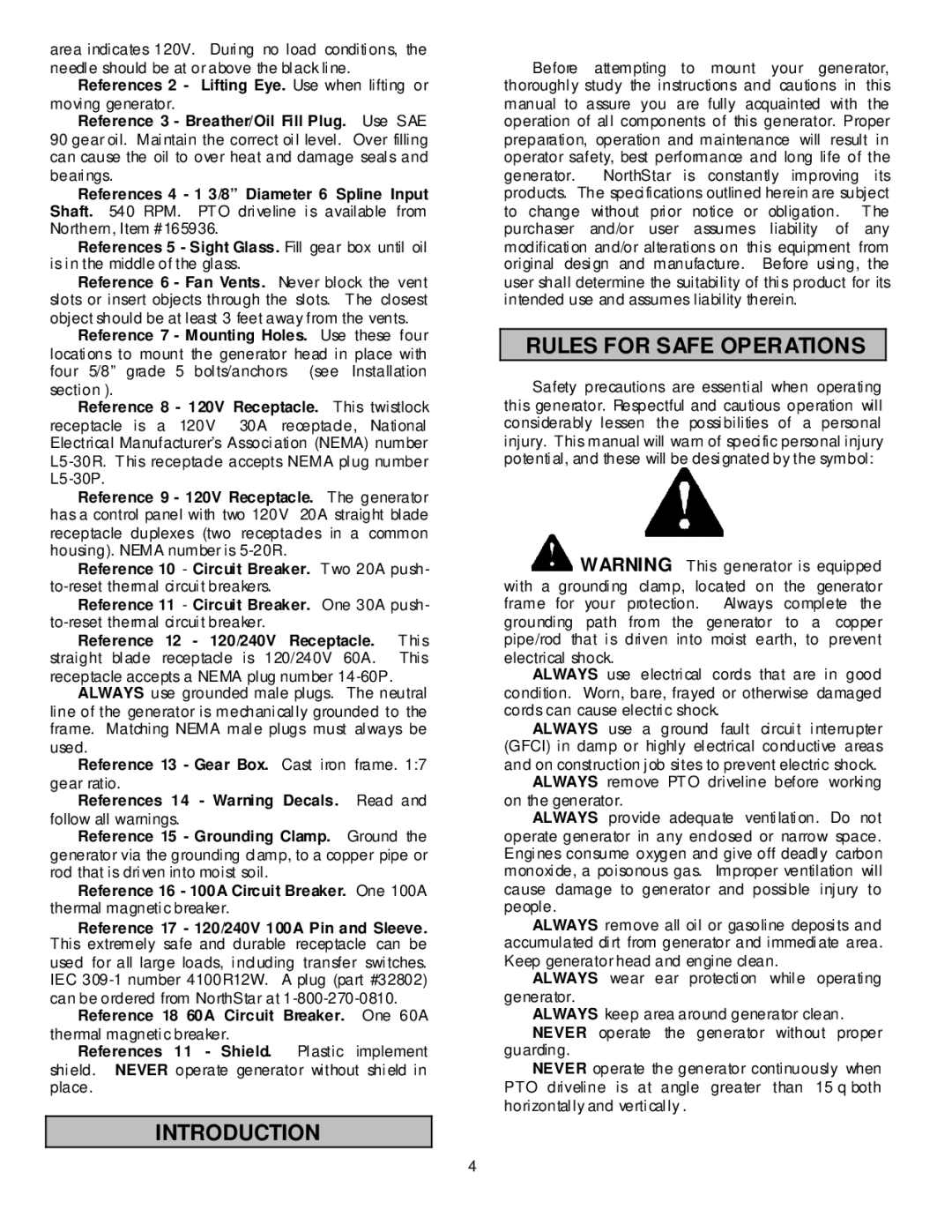 North Star 27500 owner manual Introduction, Rules for Safe Operations, Reference 13 Gear Box. Cast iron frame 