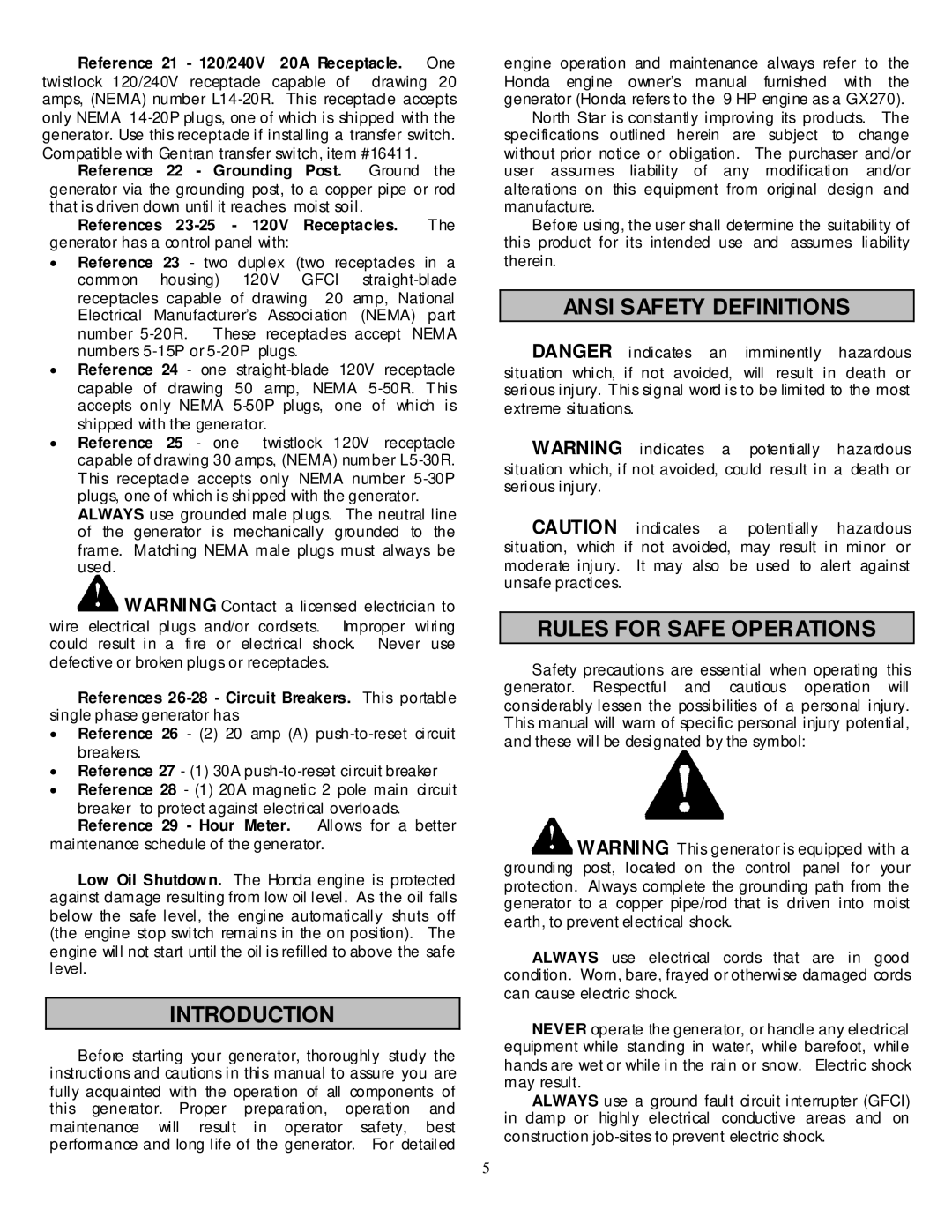 North Star 5500 IPG owner manual Introduction, Ansi Safety Definitions Rules for Safe Operations 