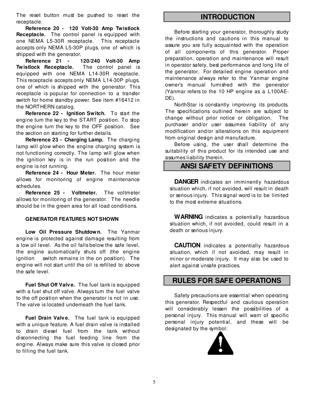 North Star 6500 DPG owner manual Introduction, Ansi Safety Definitions Rules for Safe Operations 