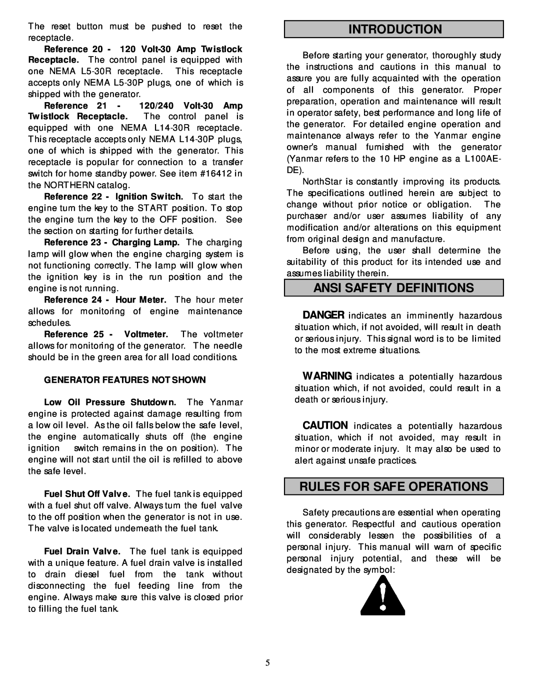 North Star 6500 DPG owner manual Introduction, Ansi Safety Definitions, Rules For Safe Operations 