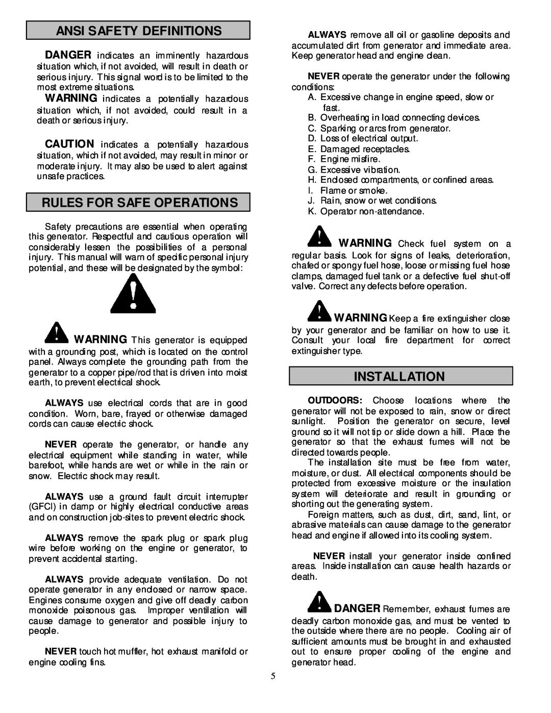 North Star 8000 PPG owner manual Ansi Safety Definitions, Rules For Safe Operations, Installation 