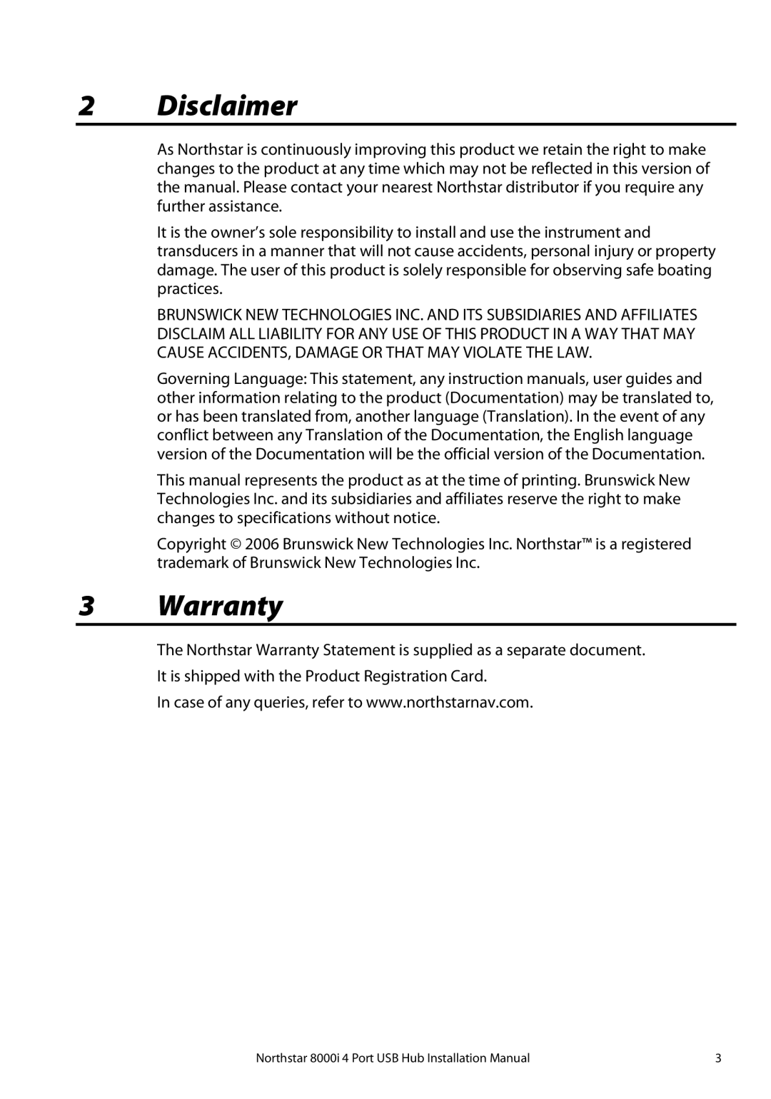 North Star 8000i installation manual Disclaimer, Warranty 