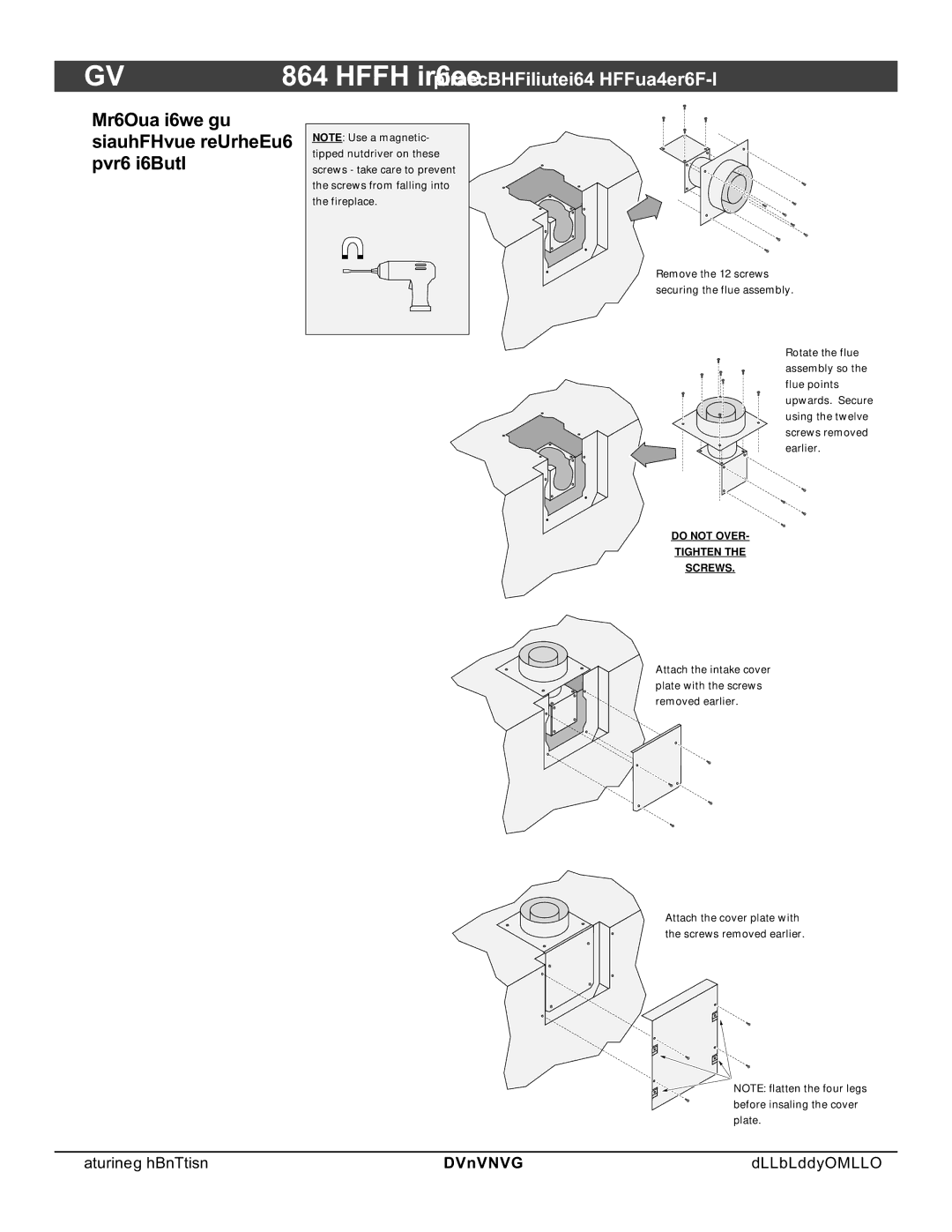 North Star 864 HH installation manual Converting the Fireplace to Top Vent, Do not Over Tighten Screws 