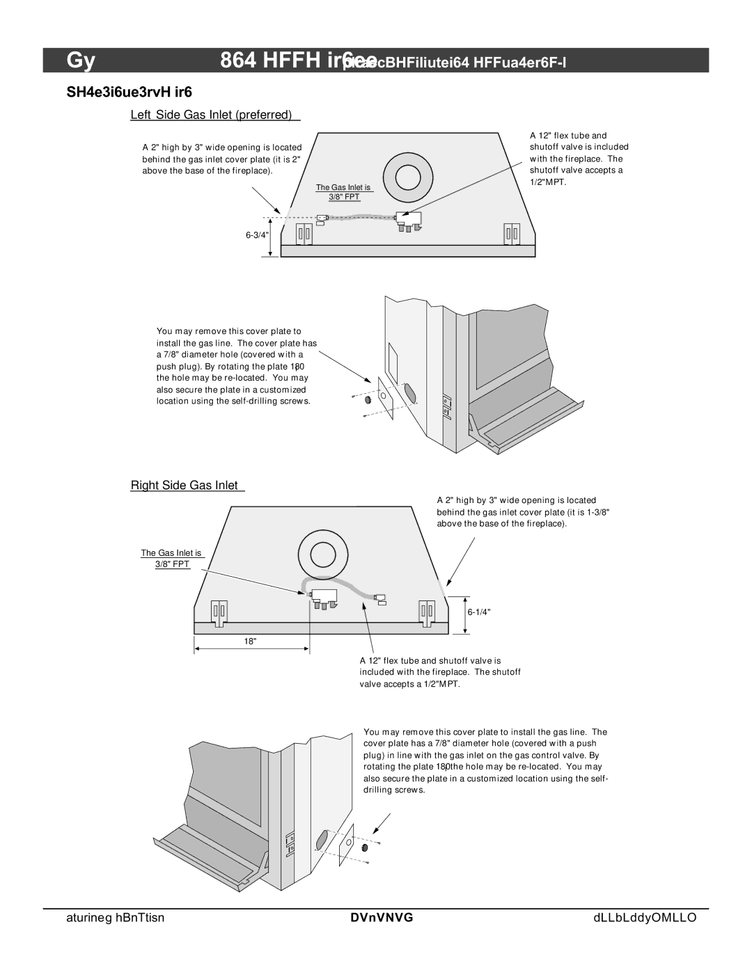 North Star 864 HH installation manual Gas Line Location, Left Side Gas Inlet preferred 