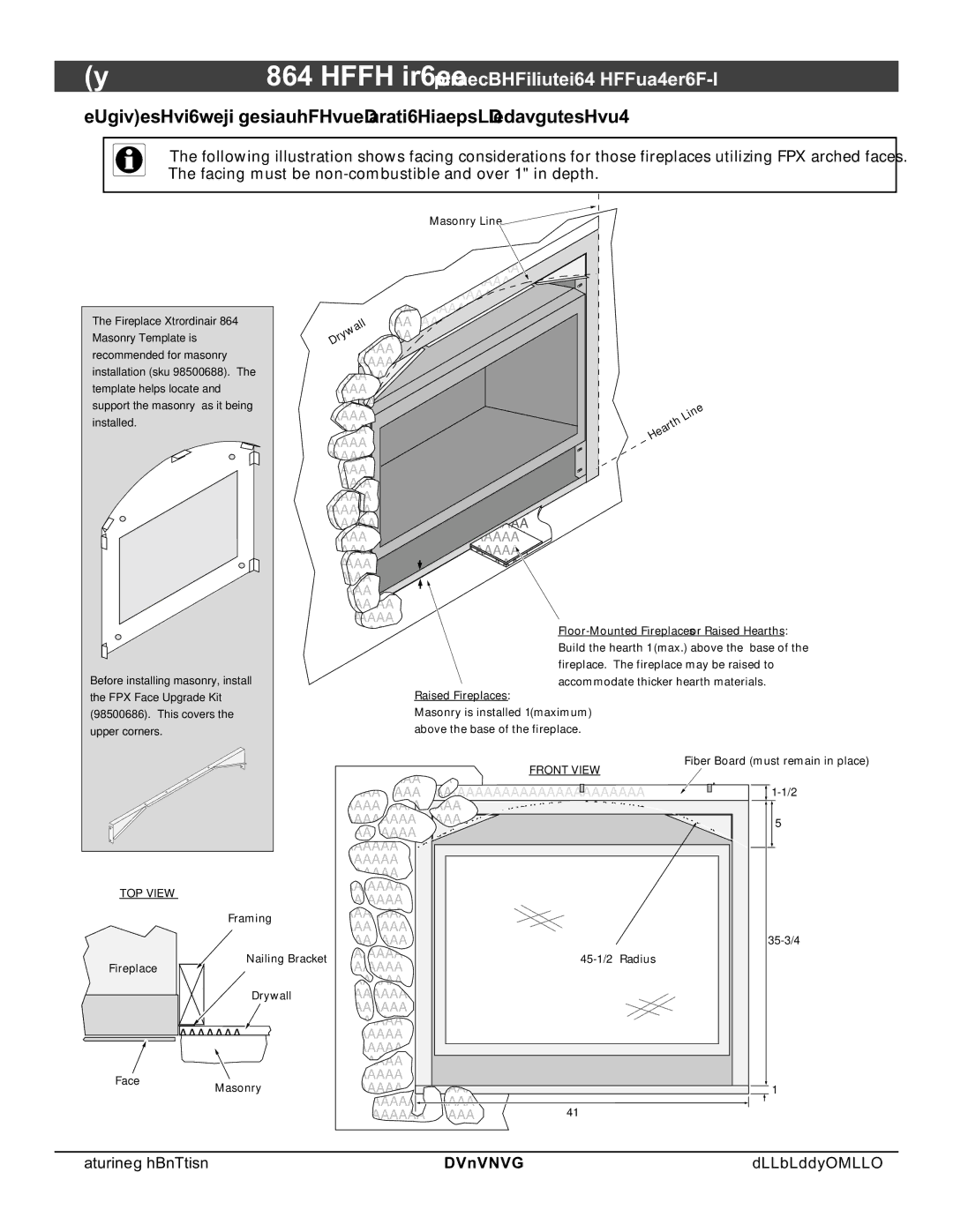 North Star 864 HH installation manual Thick Facing with Fireplace Xtrordinair FPX Arched Faces 