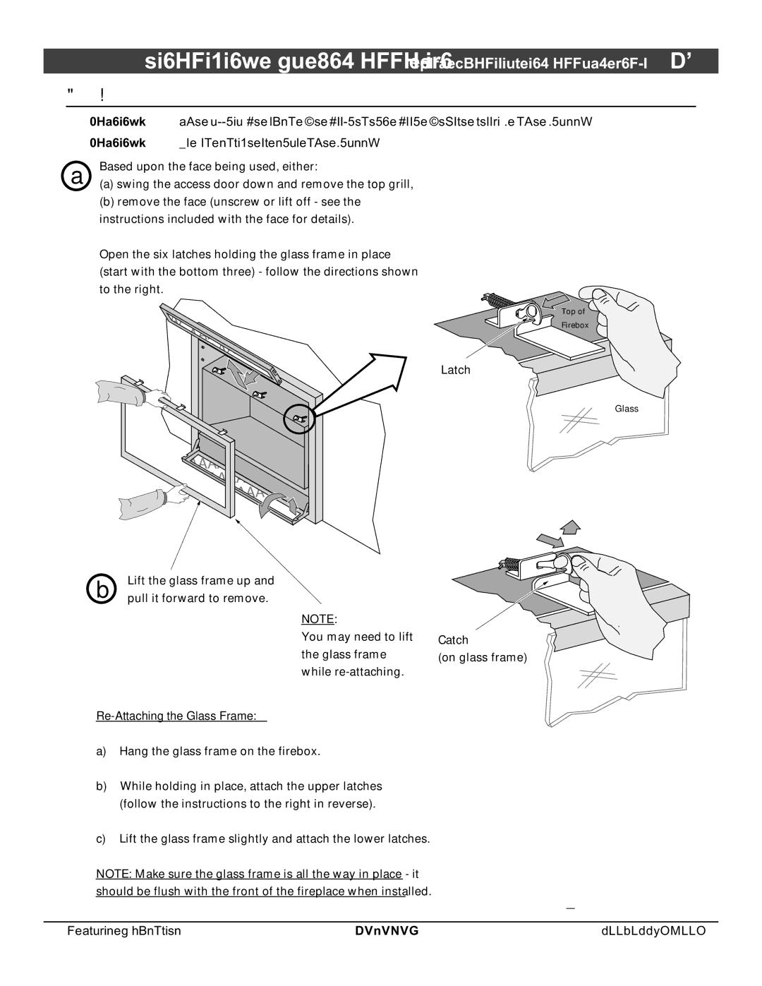 North Star 864 HH installation manual Glass Frame Removal and Installation, Based upon the face being used, either 