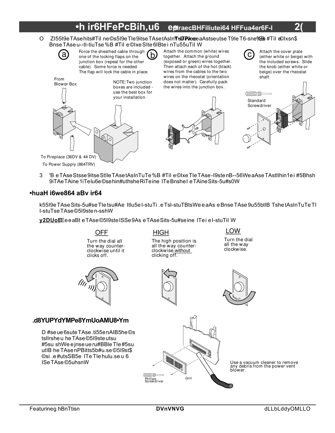 North Star 864 HH installation manual Operating Instructions, Off 