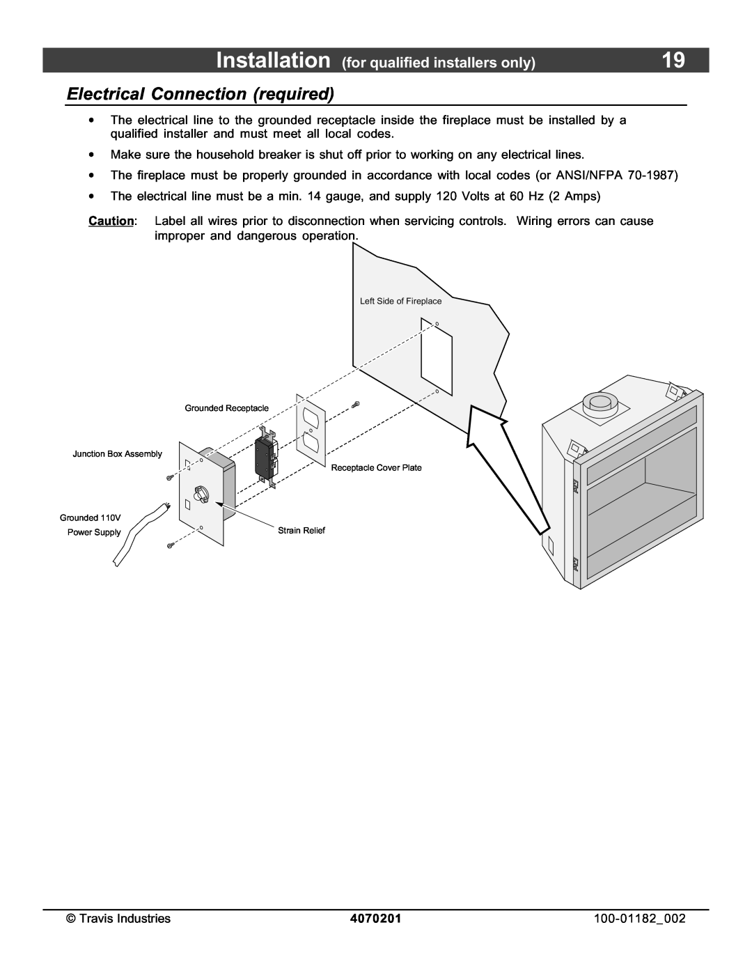 North Star 864 HH installation manual Electrical Connection required, Installation for qualified installers only, 4070201 
