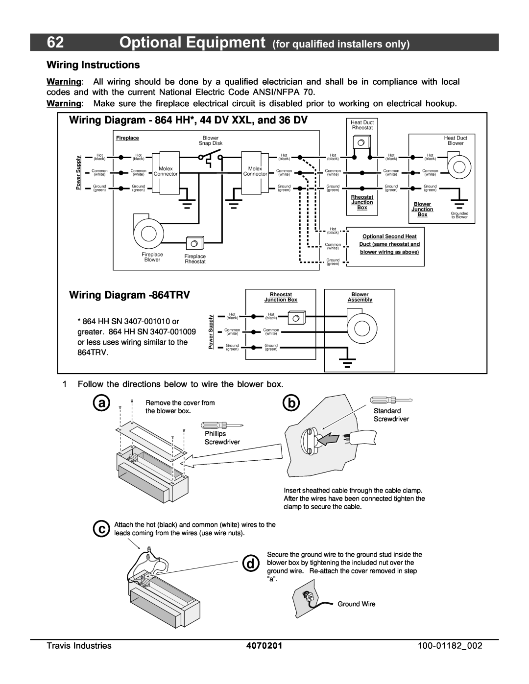 North Star Wiring Instructions, Wiring Diagram - 864 HH*, 44 DV XXL, and 36 DV, Wiring Diagram -864TRV, 4070201 