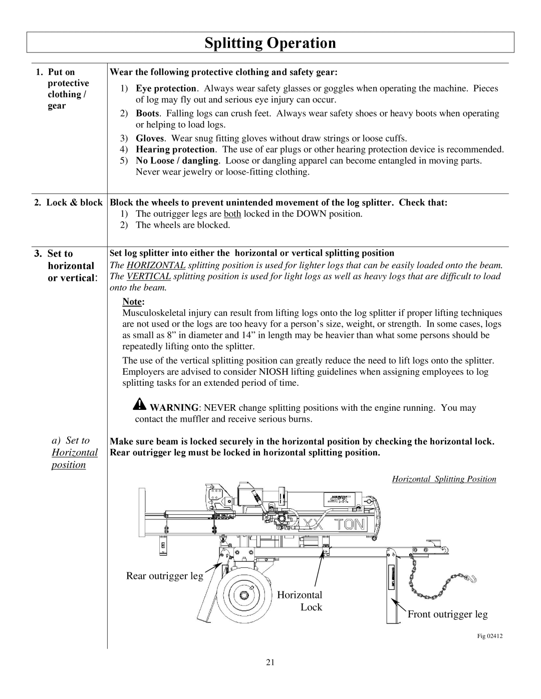 North Star M1108D owner manual Set to, Horizontal, Or vertical, Clothing, Gear 