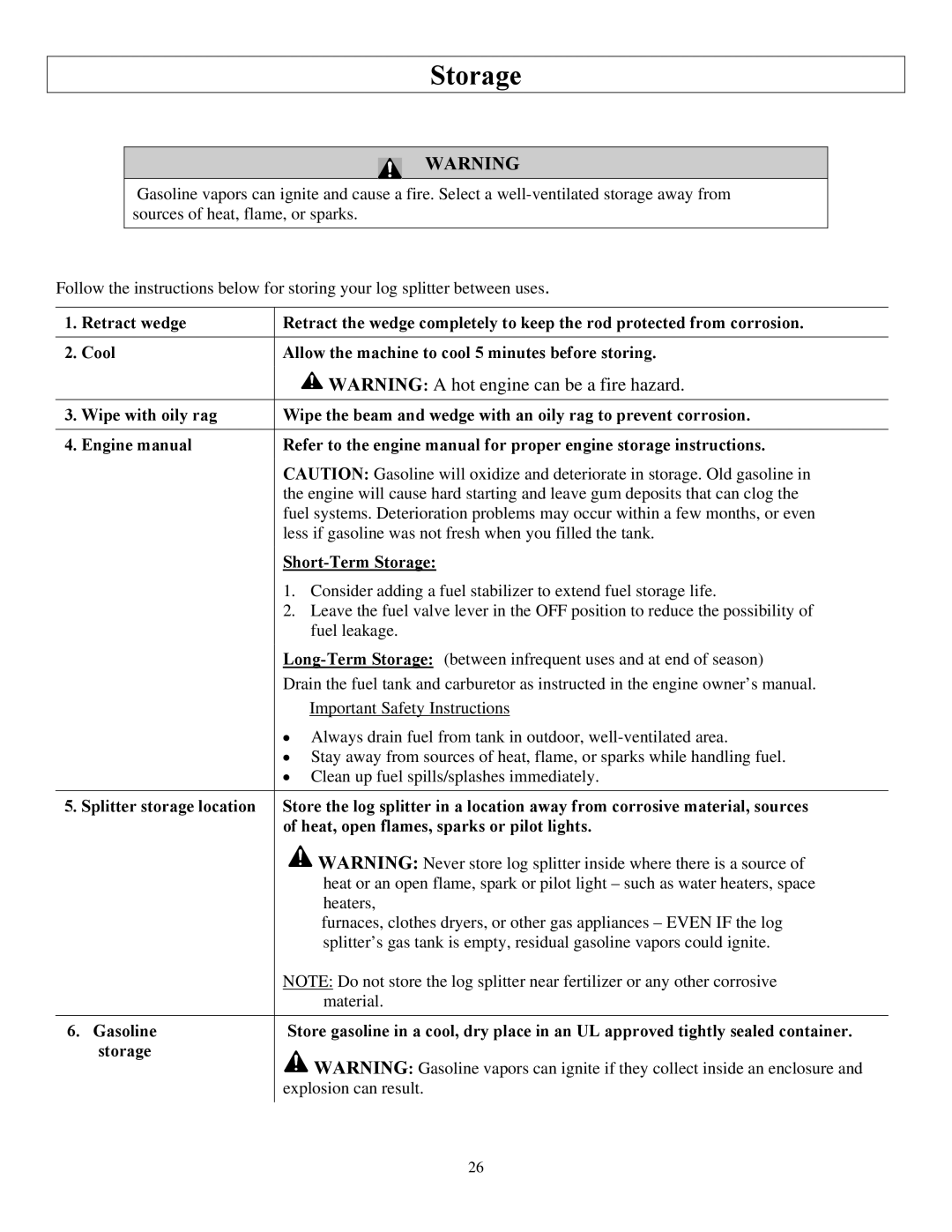 North Star M1108D owner manual Short-Term Storage 