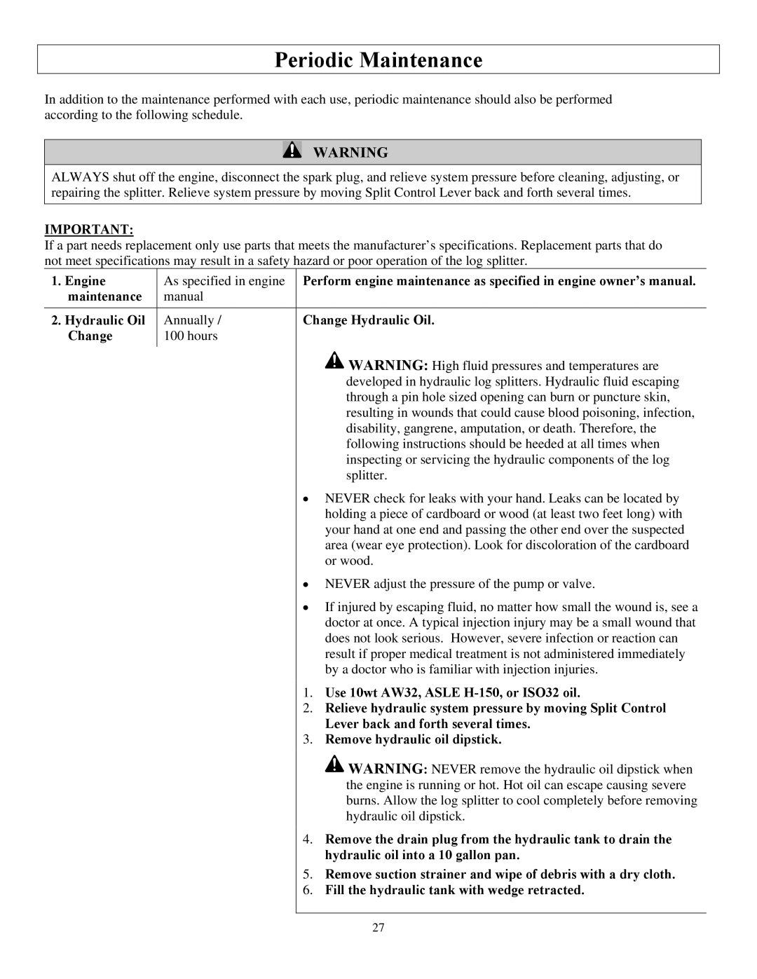 North Star M1108D owner manual Periodic Maintenance 