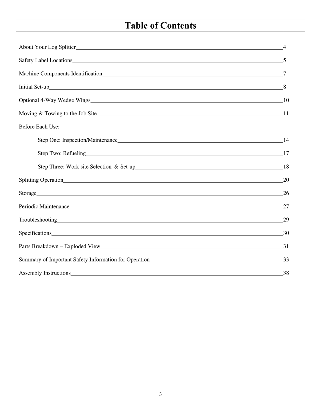 North Star M1108D owner manual Table of Contents 