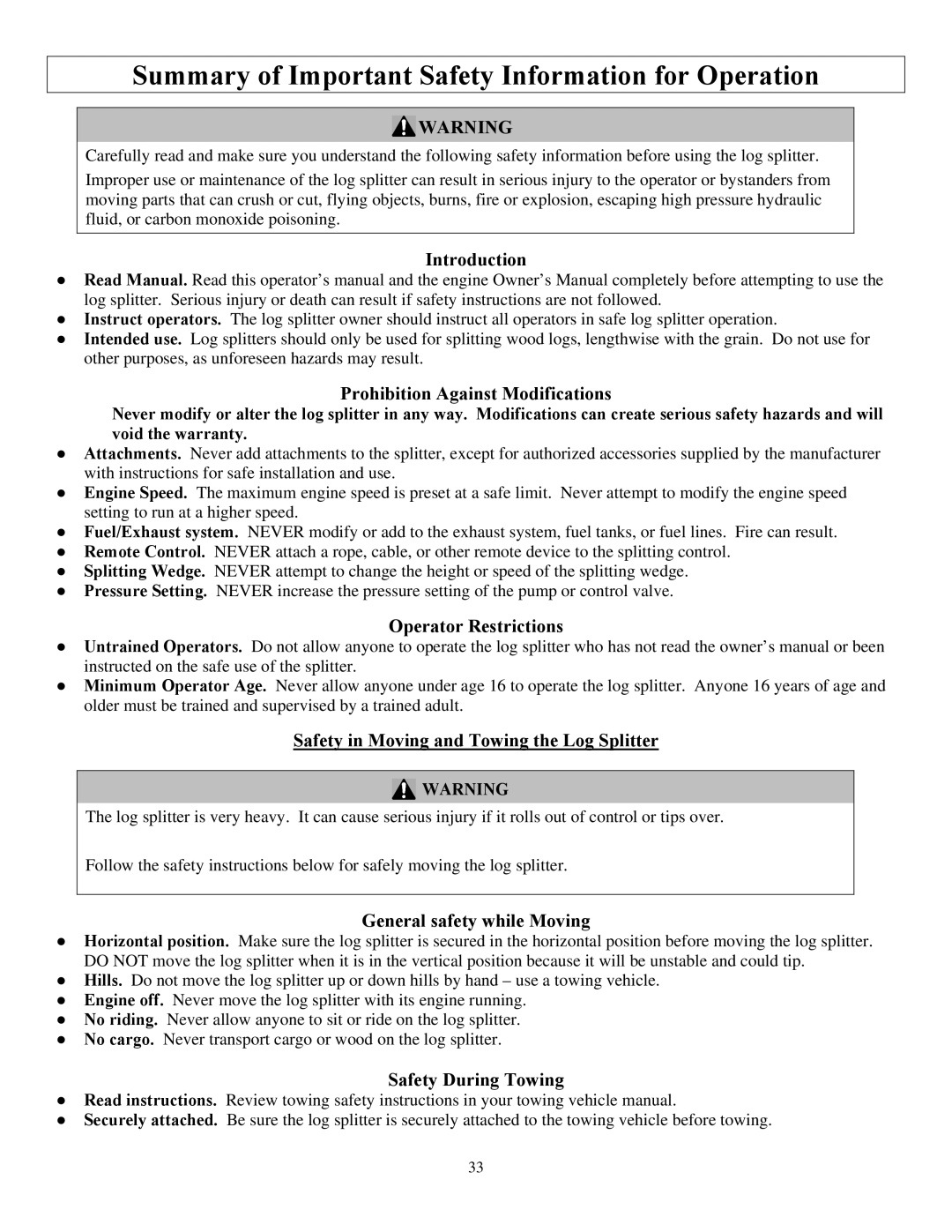 North Star M1108D owner manual Summary of Important Safety Information for Operation 