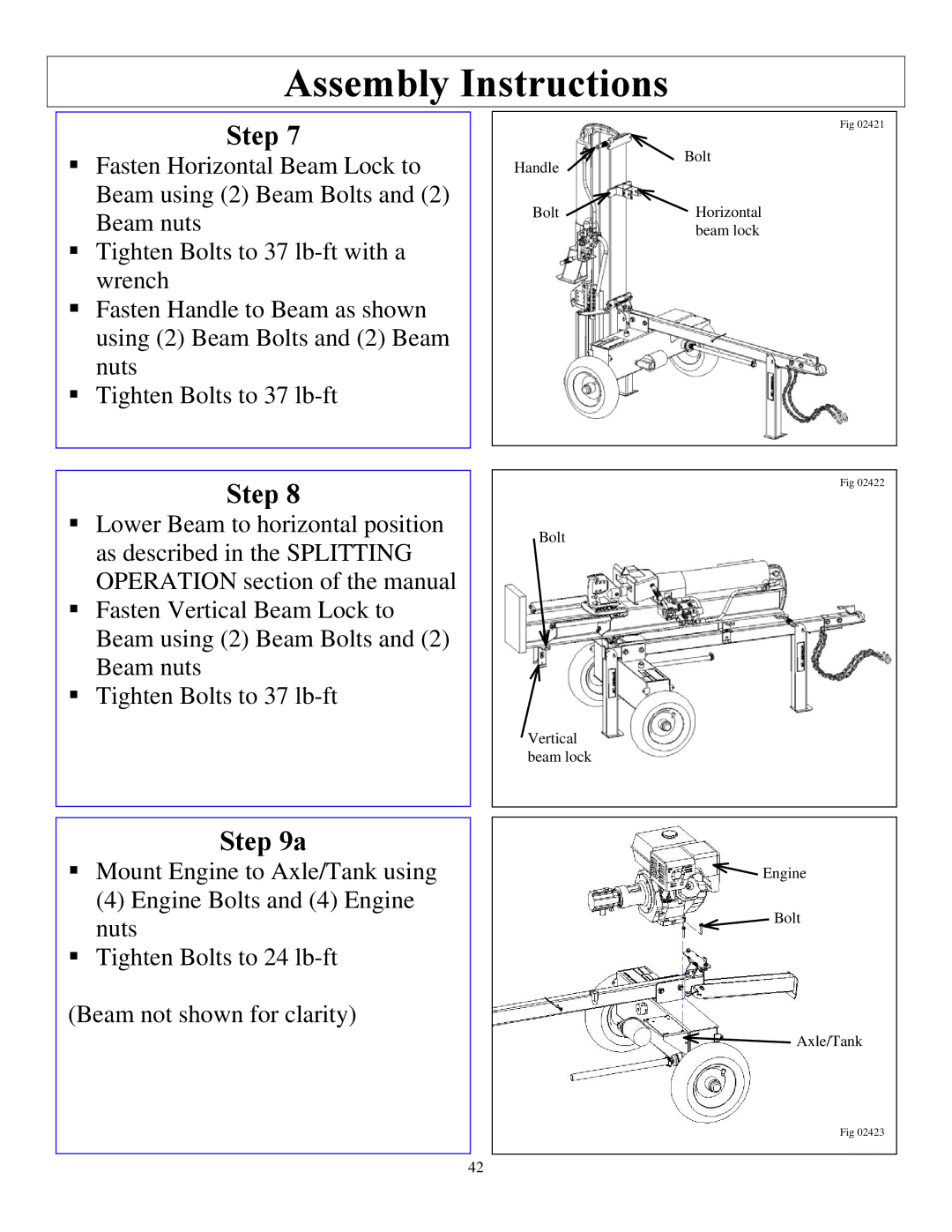 North Star M1108D owner manual Fasten Horizontal Beam Lock to 