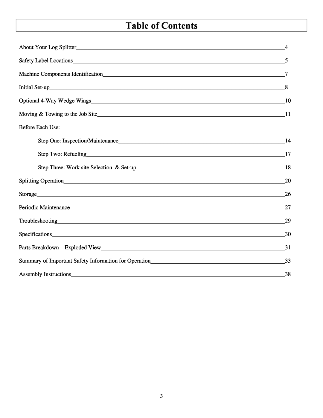 North Star M1108D owner manual Table of Contents 