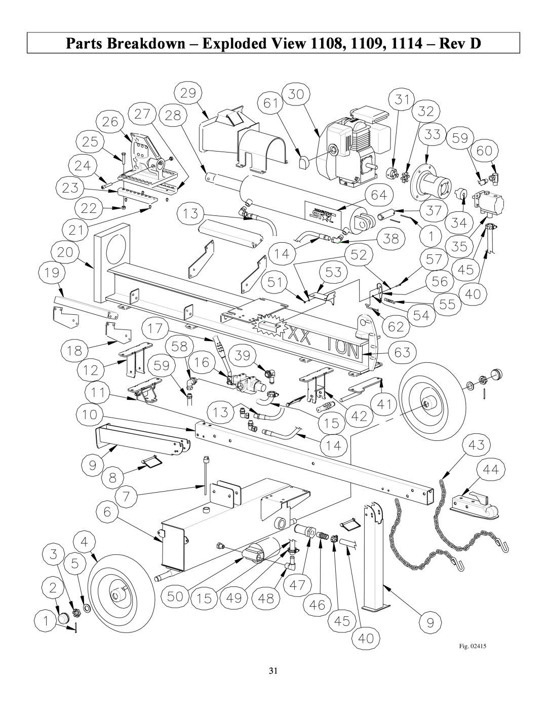 North Star M1108D owner manual Parts Breakdown - Exploded View 1108, 1109, 1114 - Rev D 