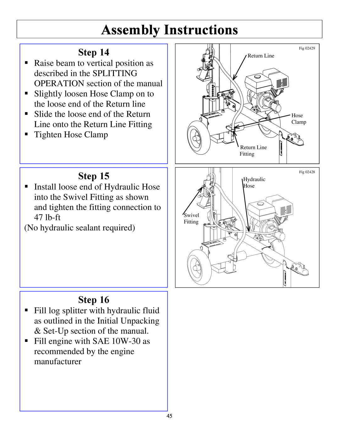 North Star M1108D owner manual Assembly Instructions, Step, No hydraulic sealant required 