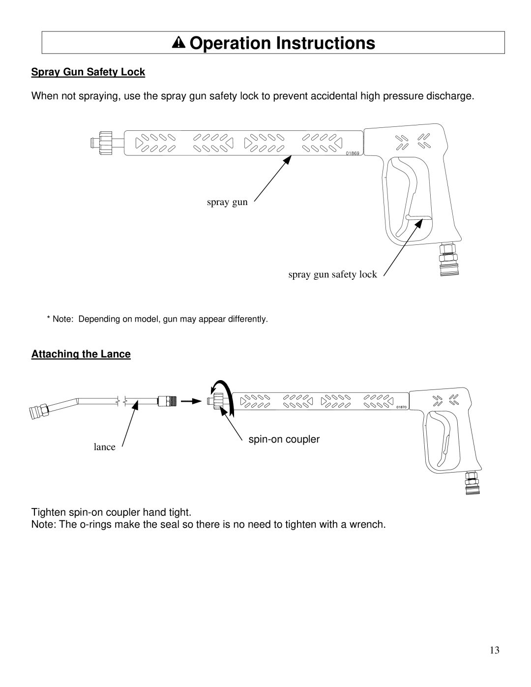 North Star M1573001A owner manual Spray Gun Safety Lock, Attaching the Lance 