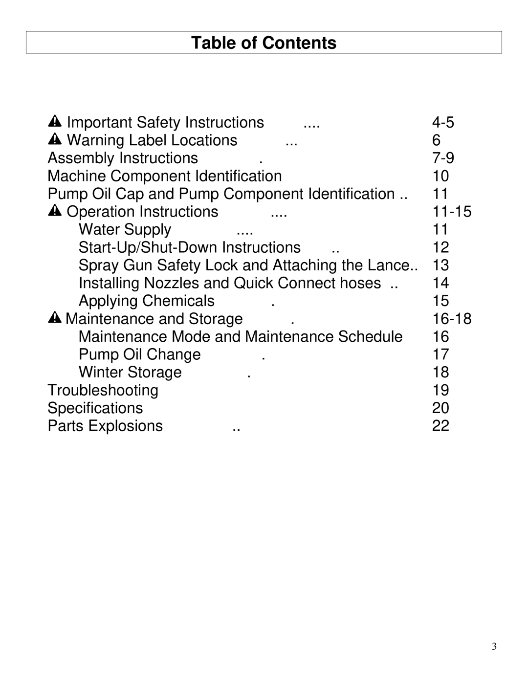 North Star M1573001A owner manual Table of Contents 