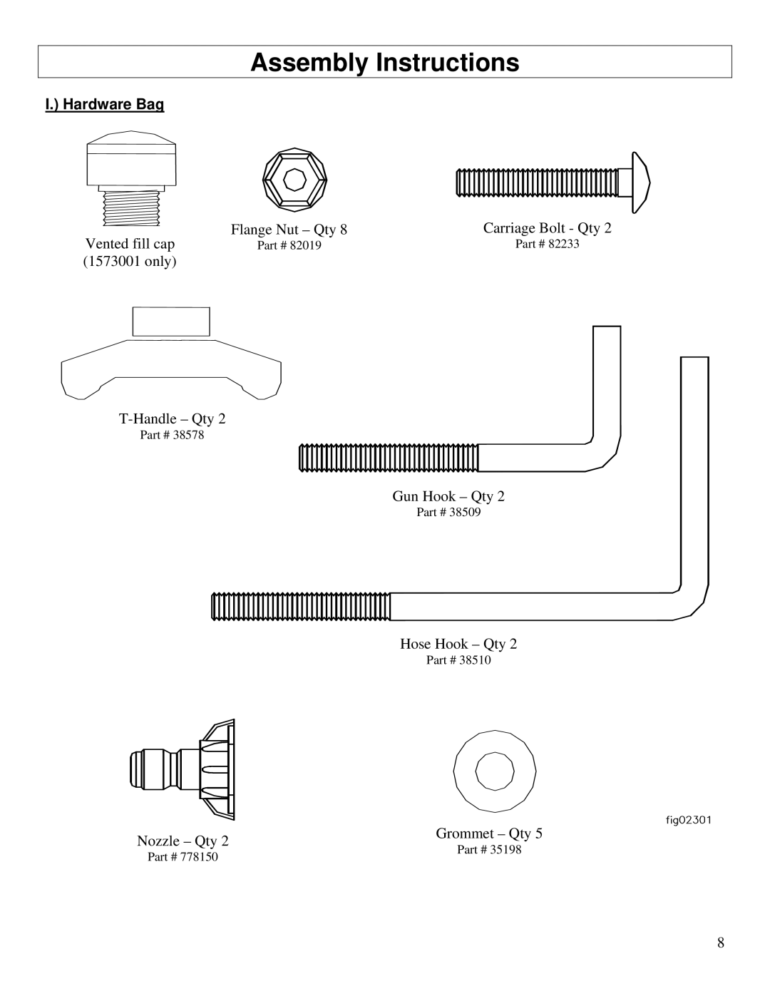 North Star M1573001A owner manual Vented fill cap Flange Nut Qty 