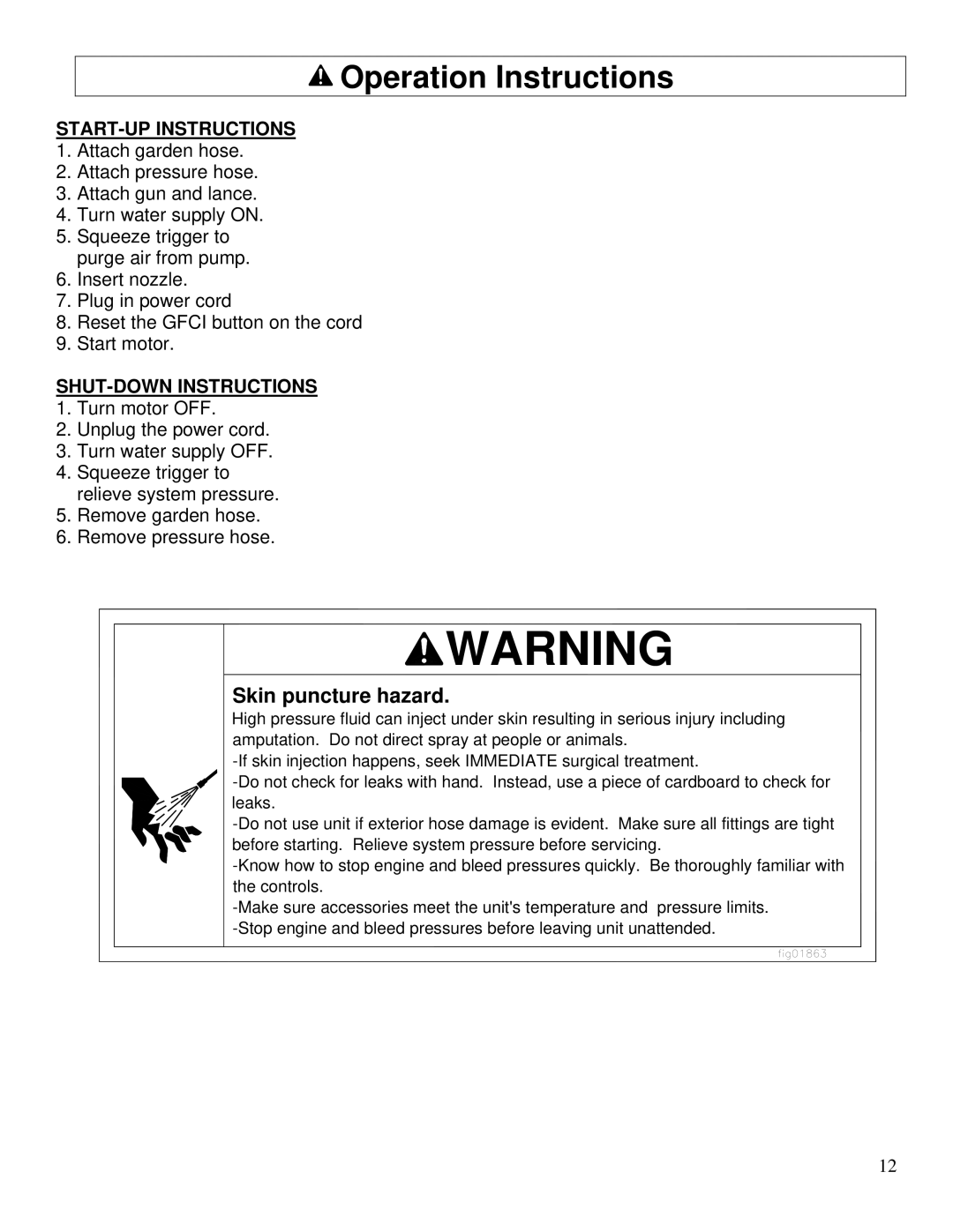 North Star M157300E owner manual Skin puncture hazard 