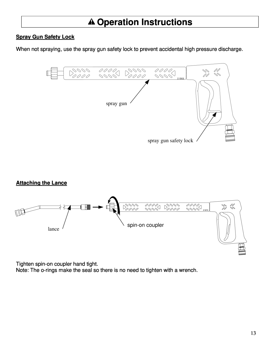 North Star M157300E Operation Instructions, Spray Gun Safety Lock, spray gun spray gun safety lock, Attaching the Lance 