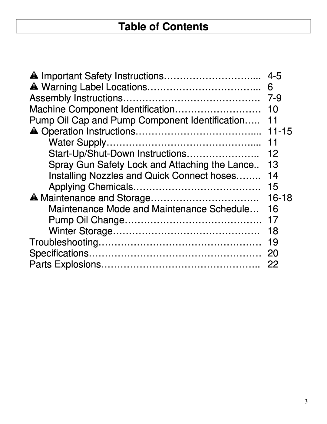 North Star M157300E owner manual Table of Contents 