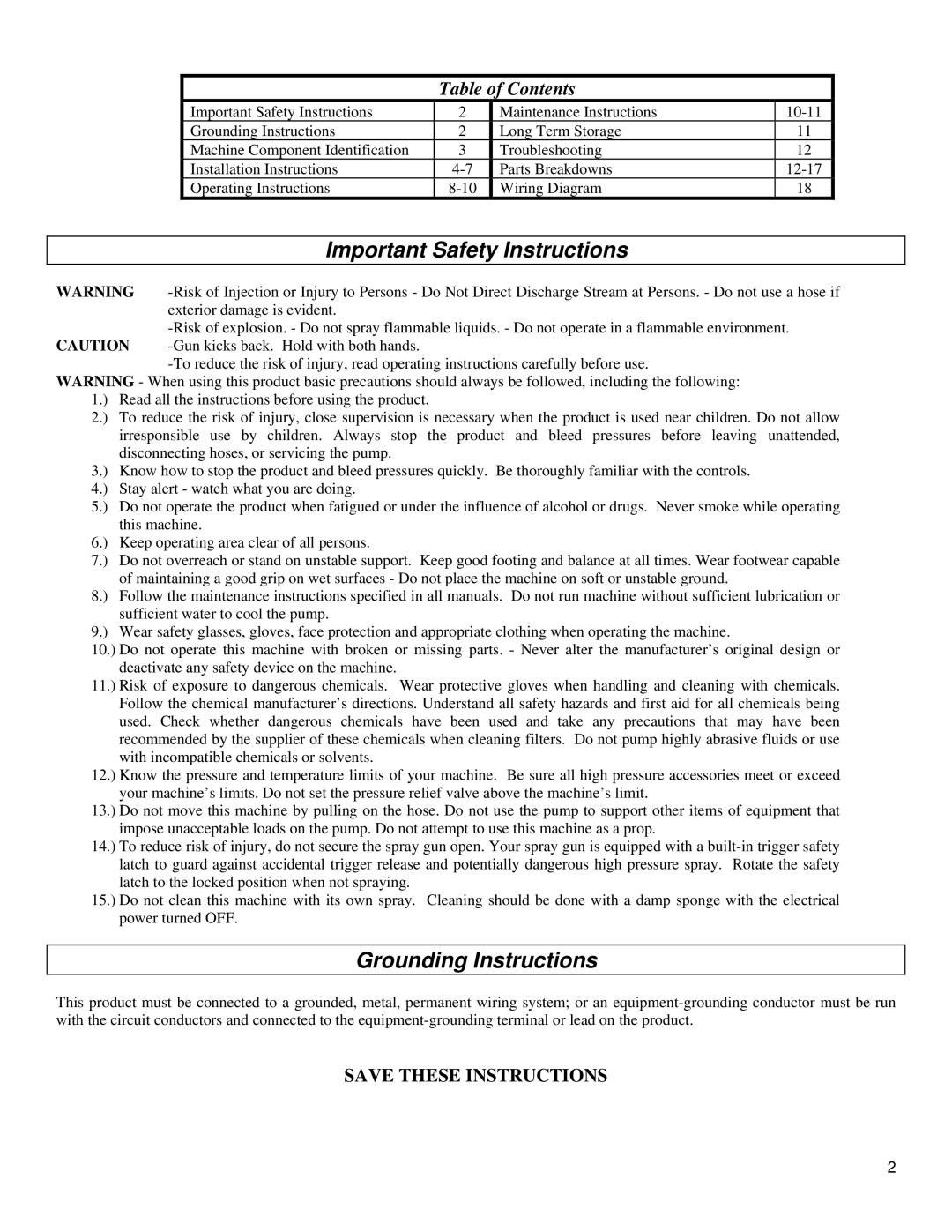 North Star M157304E specifications Important Safety Instructions, Grounding Instructions 