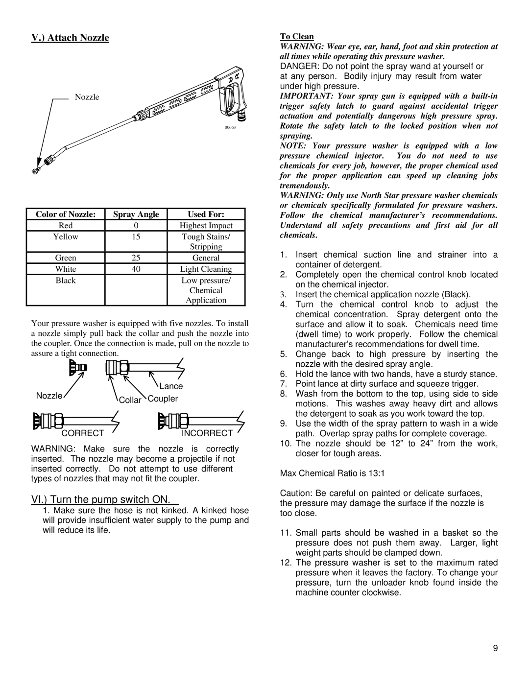 North Star M157304E specifications Attach Nozzle, Color of Nozzle Spray Angle Used For 