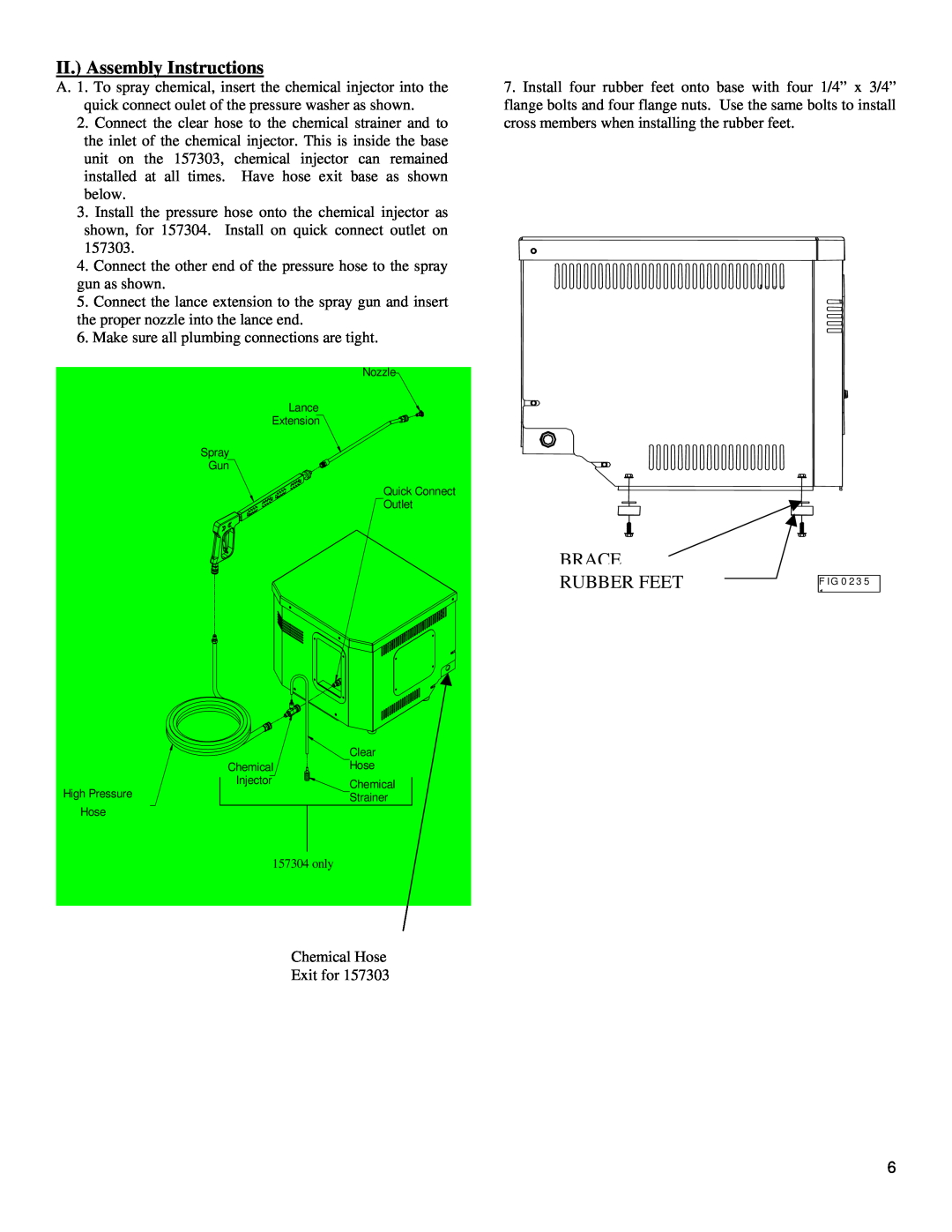 North Star M157304E specifications II. Assembly Instructions, BRACE RUBBER FEETF IG 0 2 3 