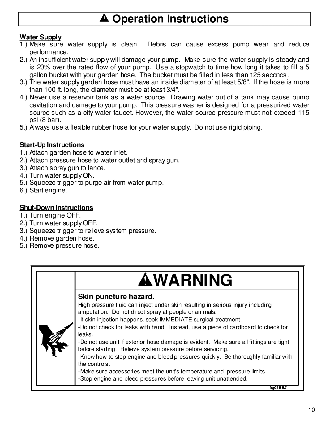 North Star M157471A owner manual Operation Instructions, Water Supply, Start-Up Instructions 