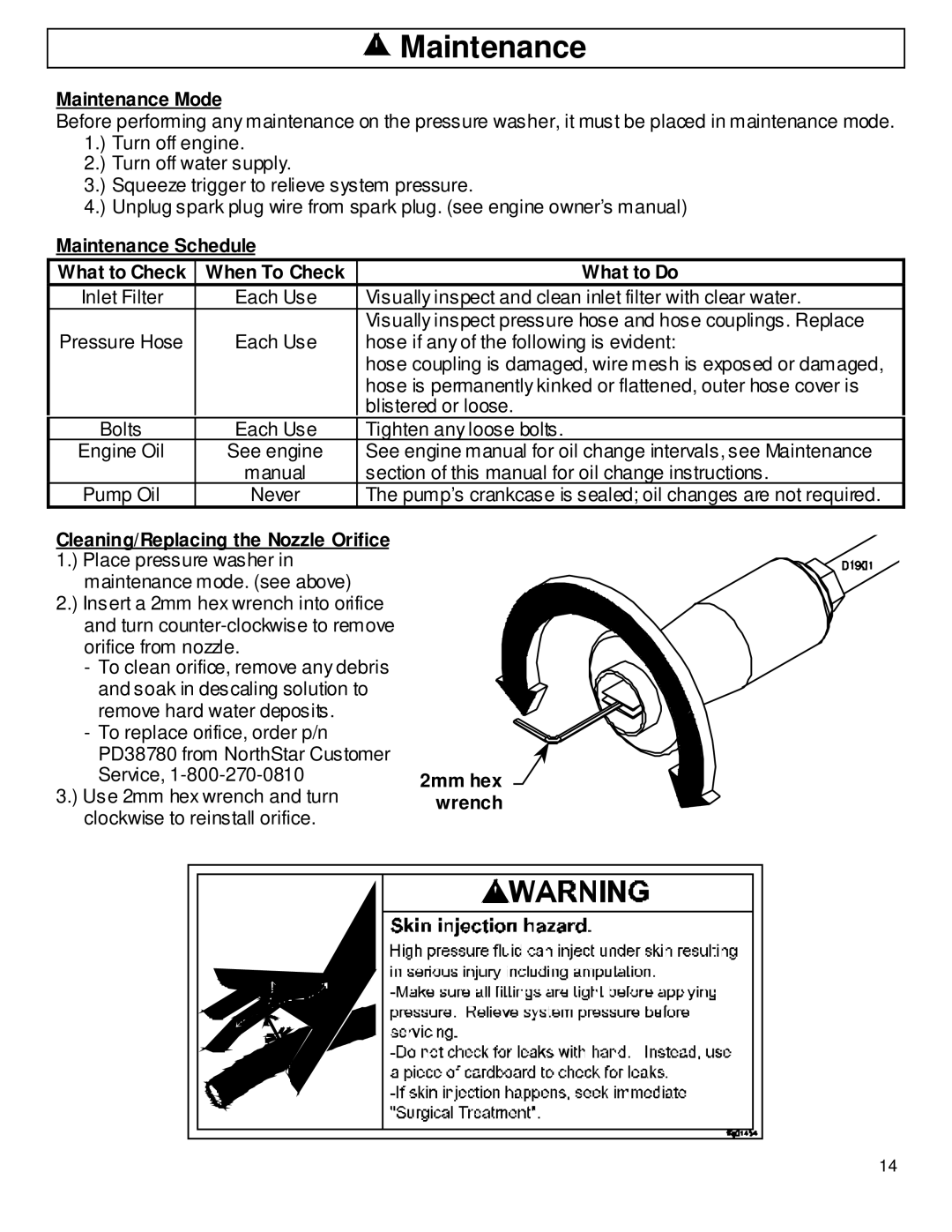 North Star M157471A owner manual Maintenance Mode 