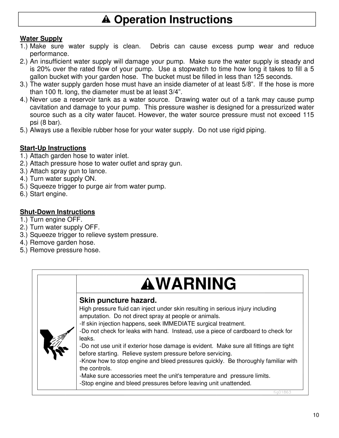 North Star M157477A owner manual Operation Instructions, Water Supply, Start-Up Instructions 