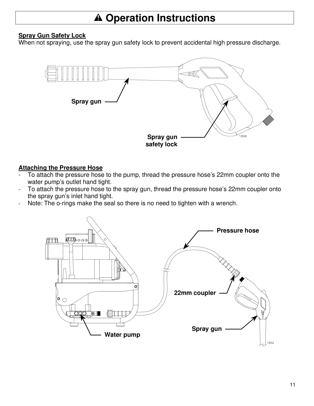 North Star M157477A owner manual Spray Gun Safety Lock, Spray gun Spray gun safety lock Attaching the Pressure Hose 