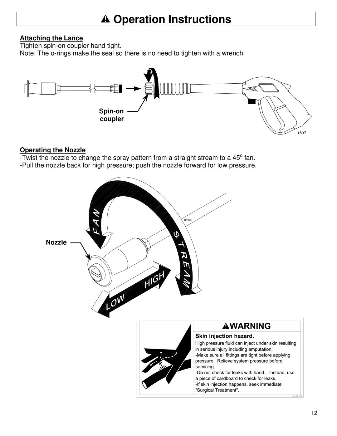 North Star M157477A owner manual Attaching the Lance, Spin-on coupler Operating the Nozzle 