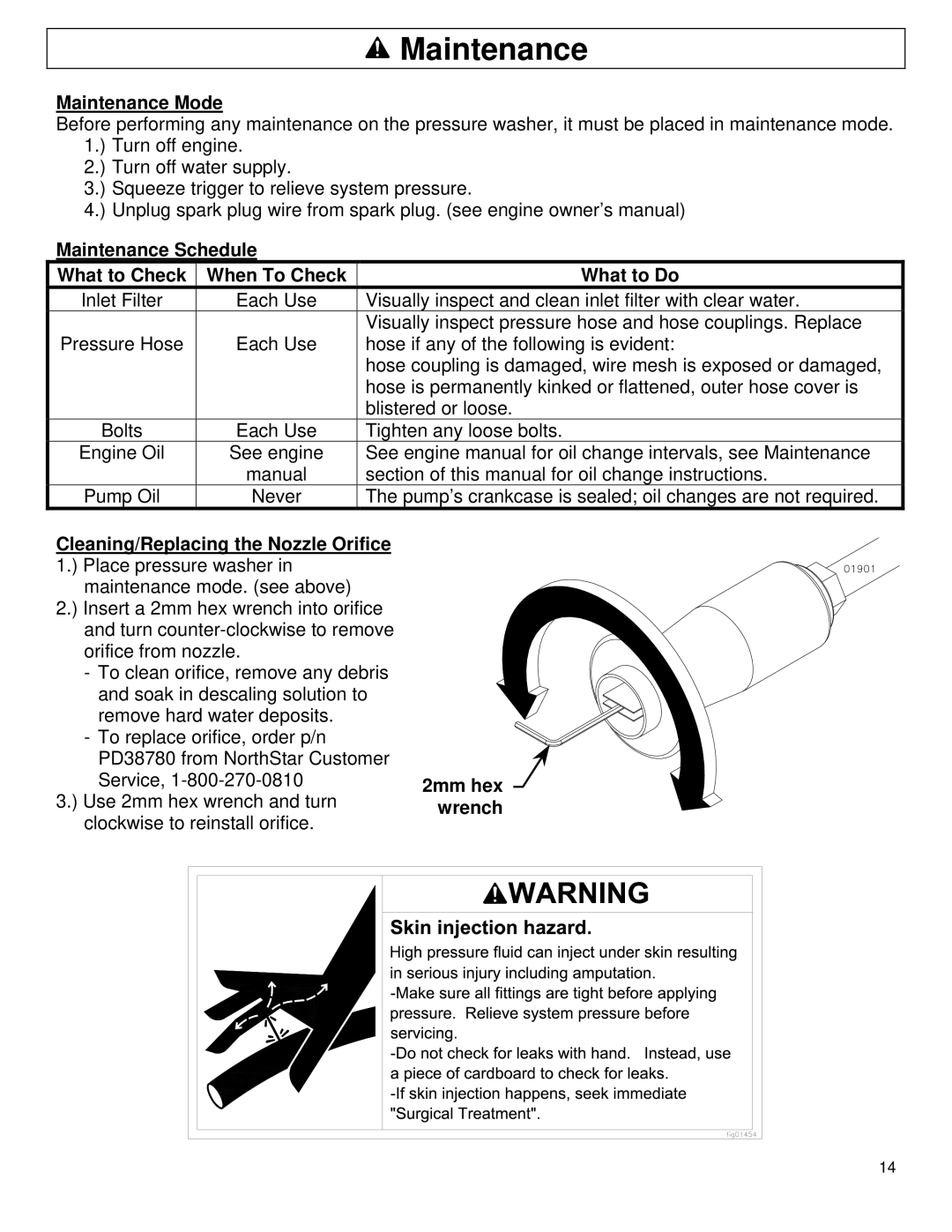 North Star M157477A owner manual Maintenance Mode, Maintenance Schedule What to Check, What to Do, 2mm hex wrench 