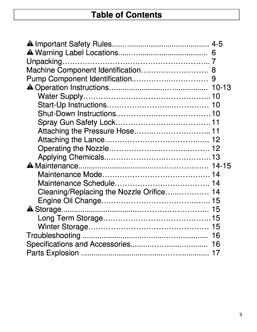 North Star M157477A owner manual Table of Contents 