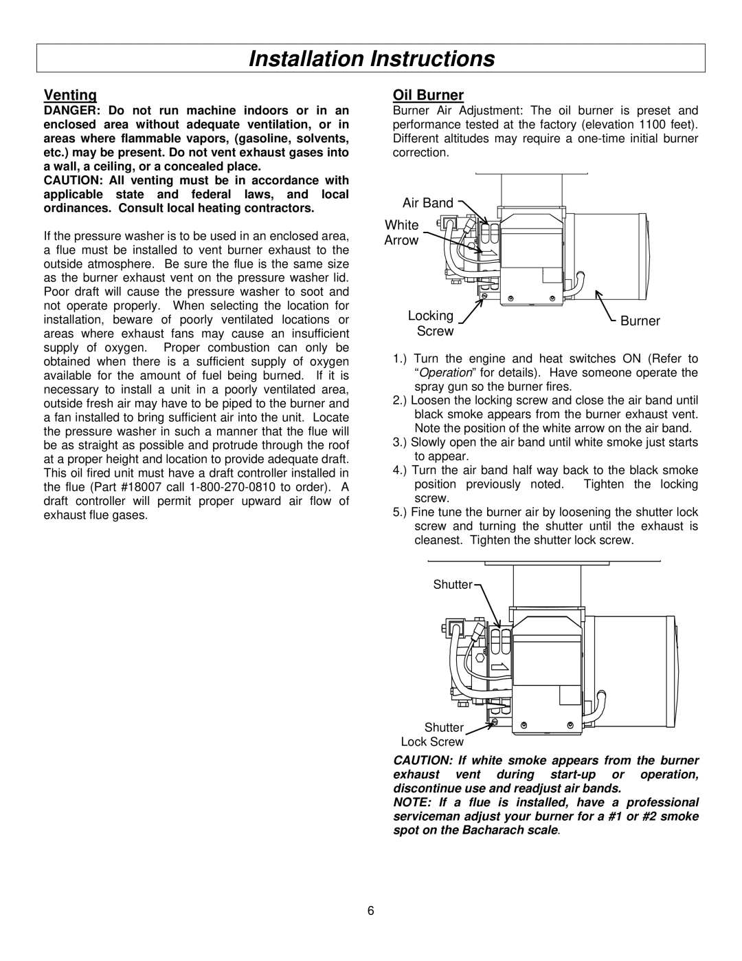 North Star M157594I specifications Venting, Oil Burner 