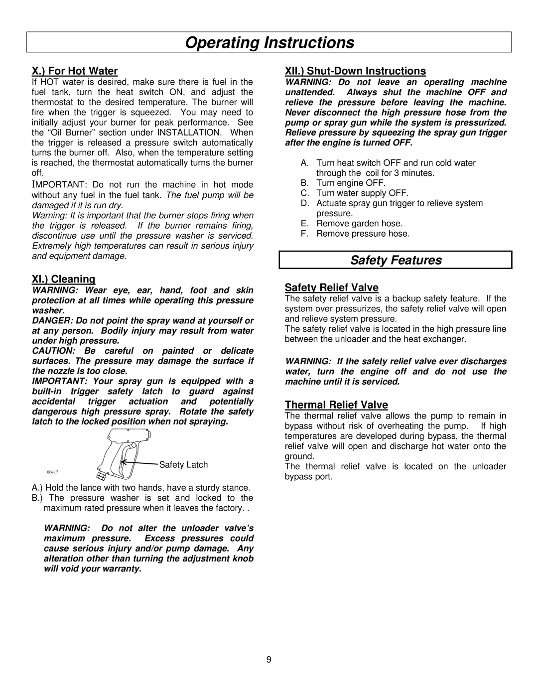 North Star M157594I For Hot Water, XI. Cleaning, XII. Shut-Down Instructions, Safety Relief Valve, Thermal Relief Valve 