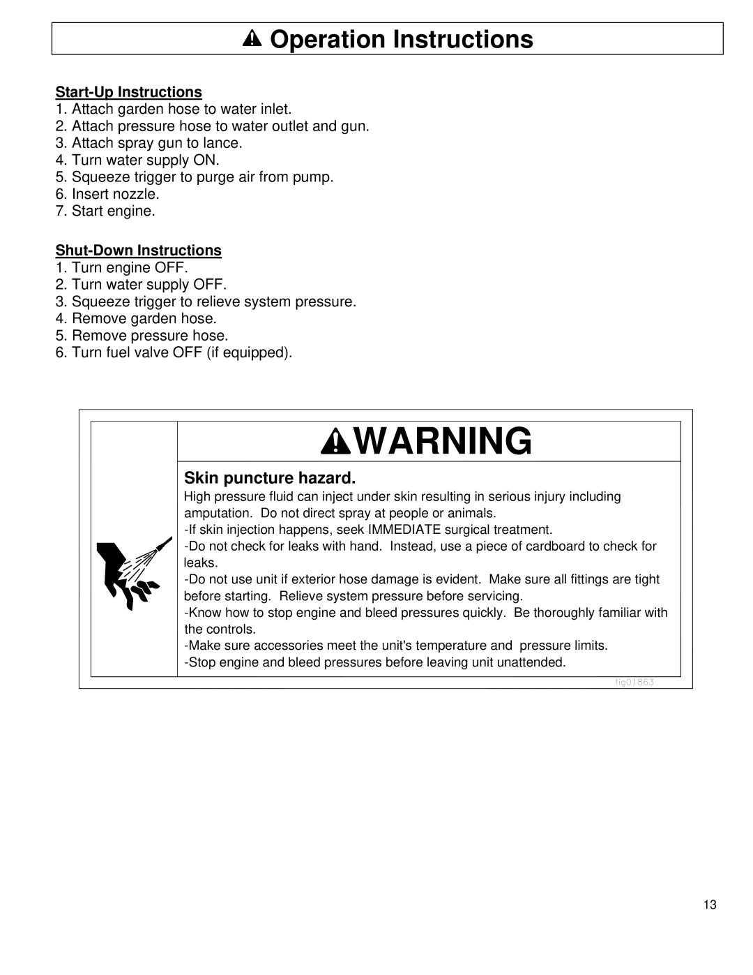 North Star M1578111F owner manual Start-Up Instructions, Shut-Down Instructions 