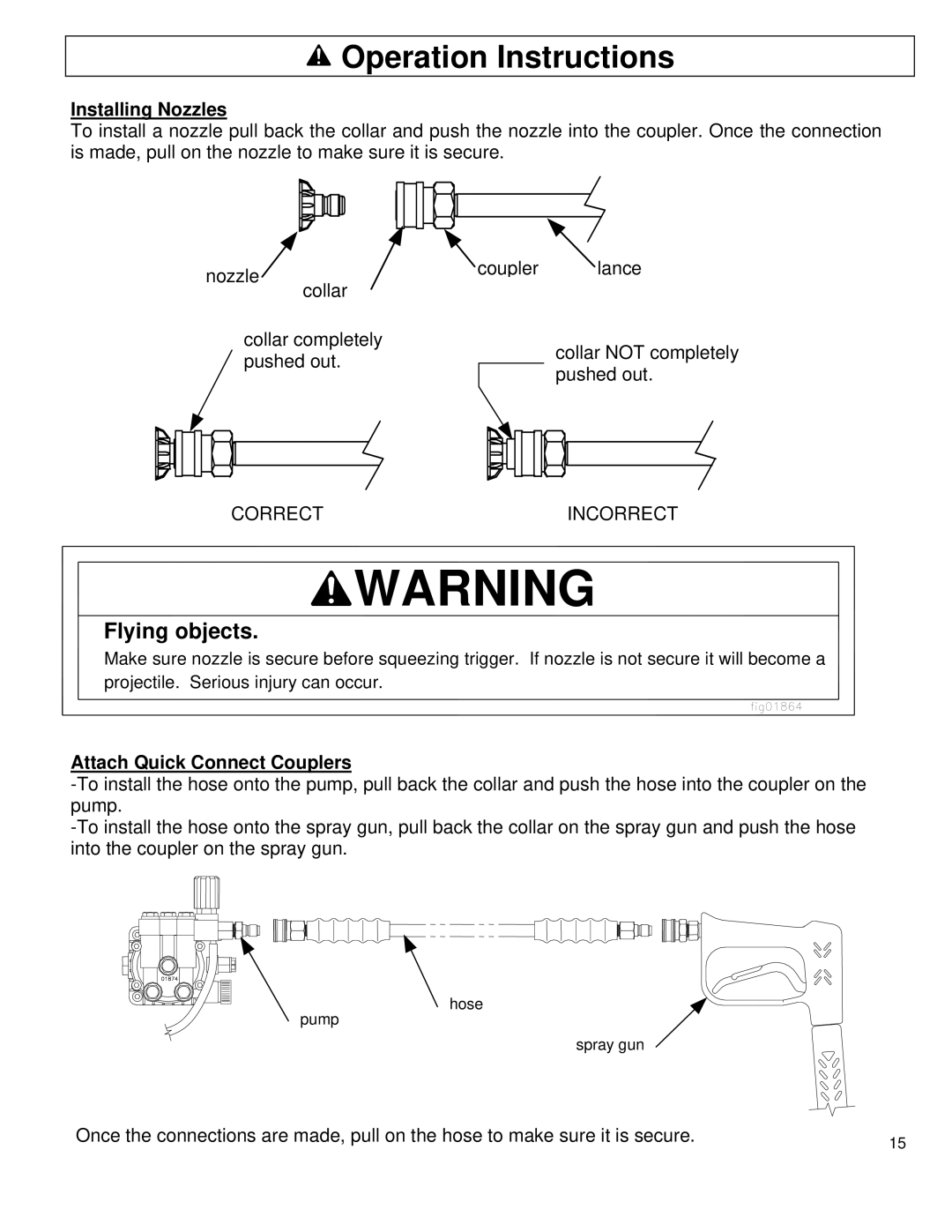 North Star M1578111F owner manual Installing Nozzles, Attach Quick Connect Couplers 