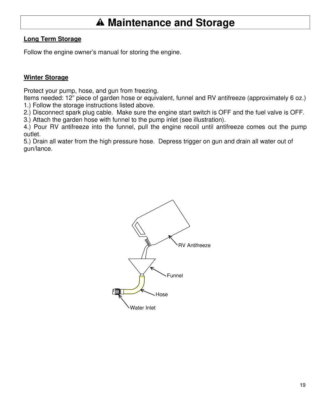 North Star M1578111F owner manual Long Term Storage Winter Storage 