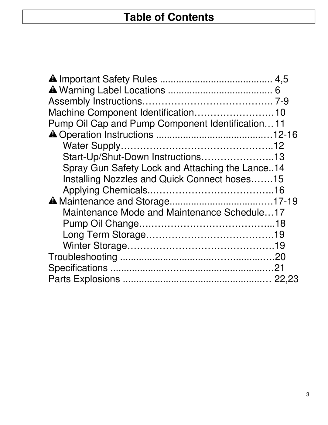 North Star M1578111F owner manual Table of Contents 