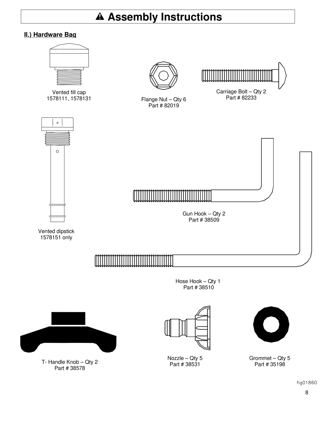 North Star M1578111F owner manual II. Hardware Bag 