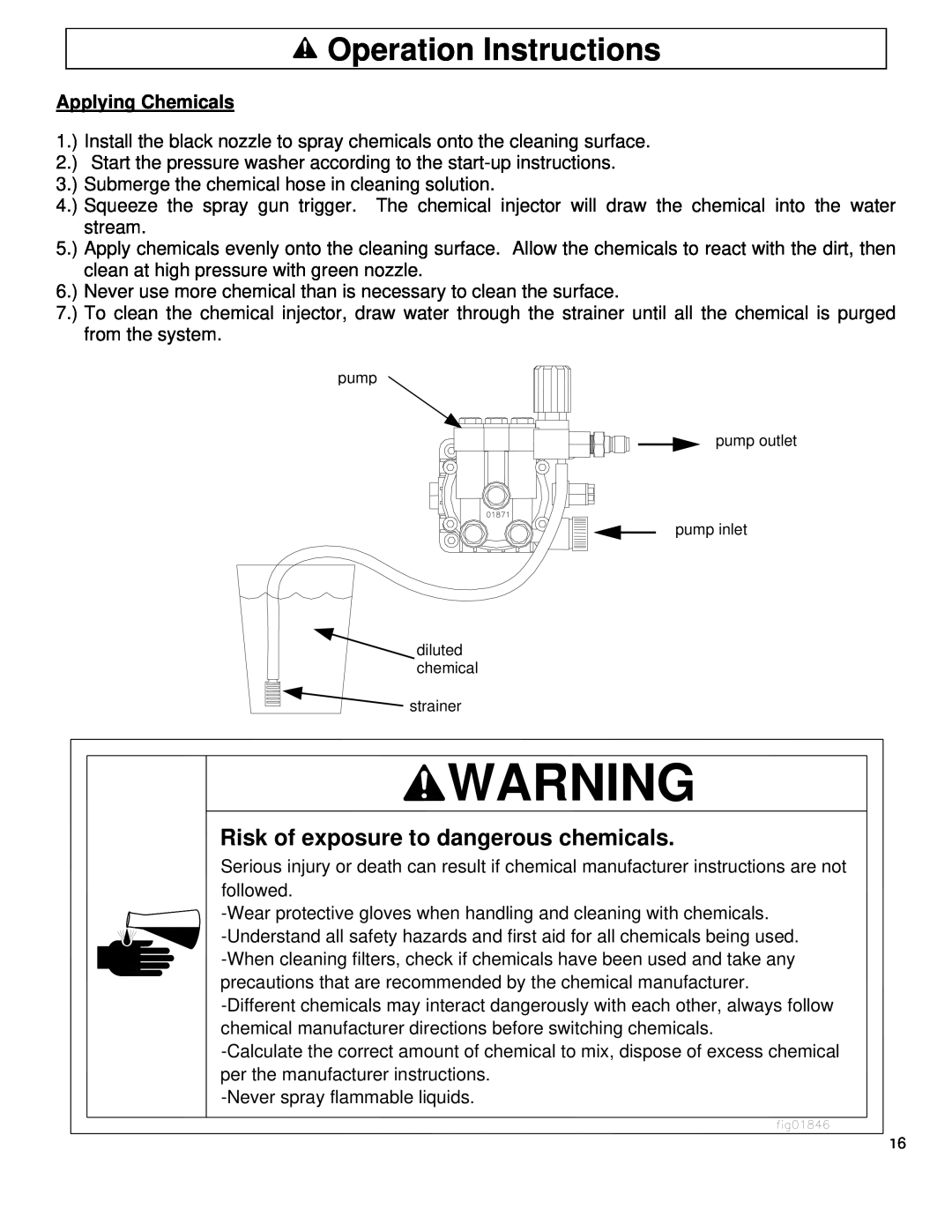 North Star M1578111F owner manual Operation Instructions, Risk of exposure to dangerous chemicals, Applying Chemicals 