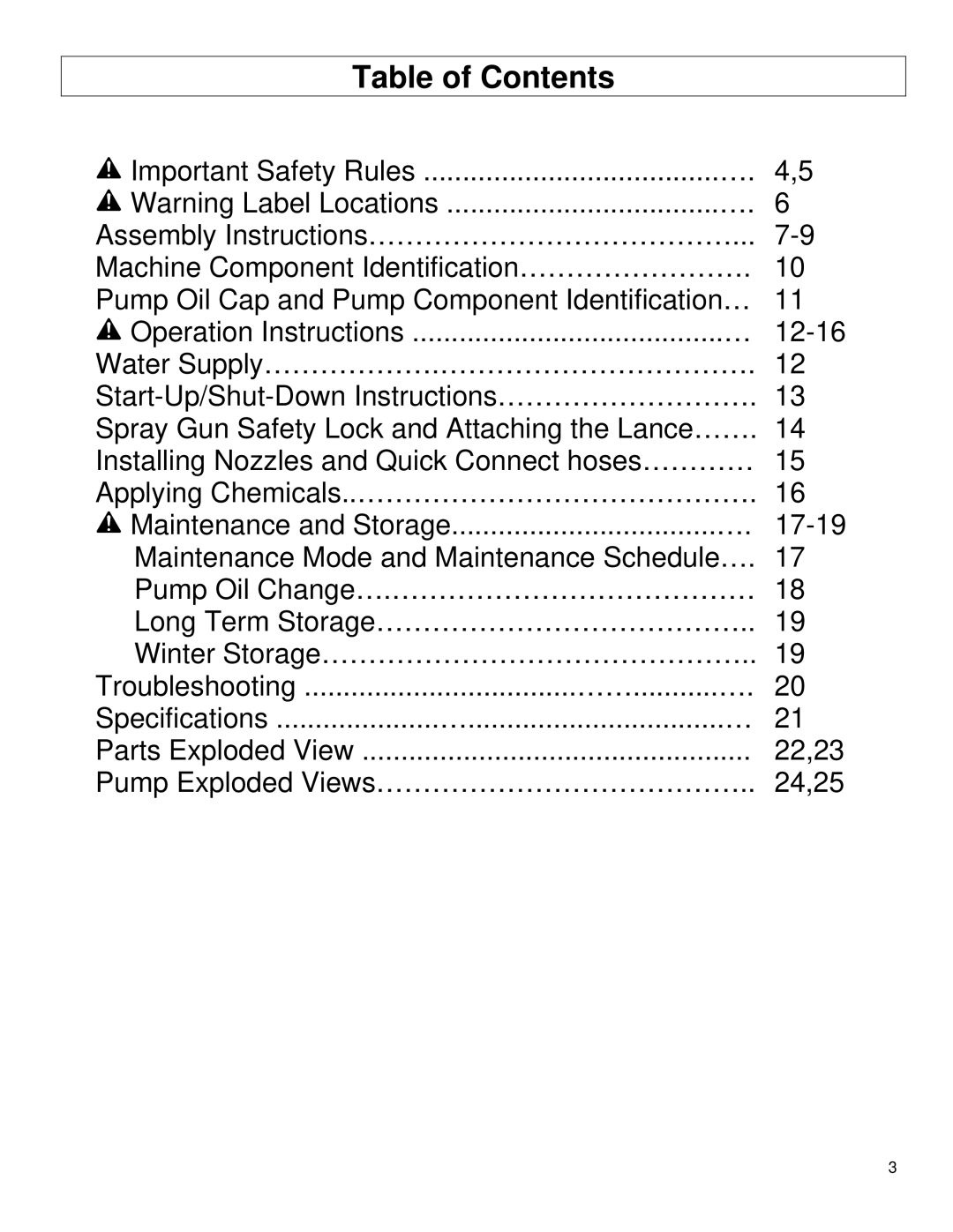 North Star M1578112G owner manual Table of Contents 