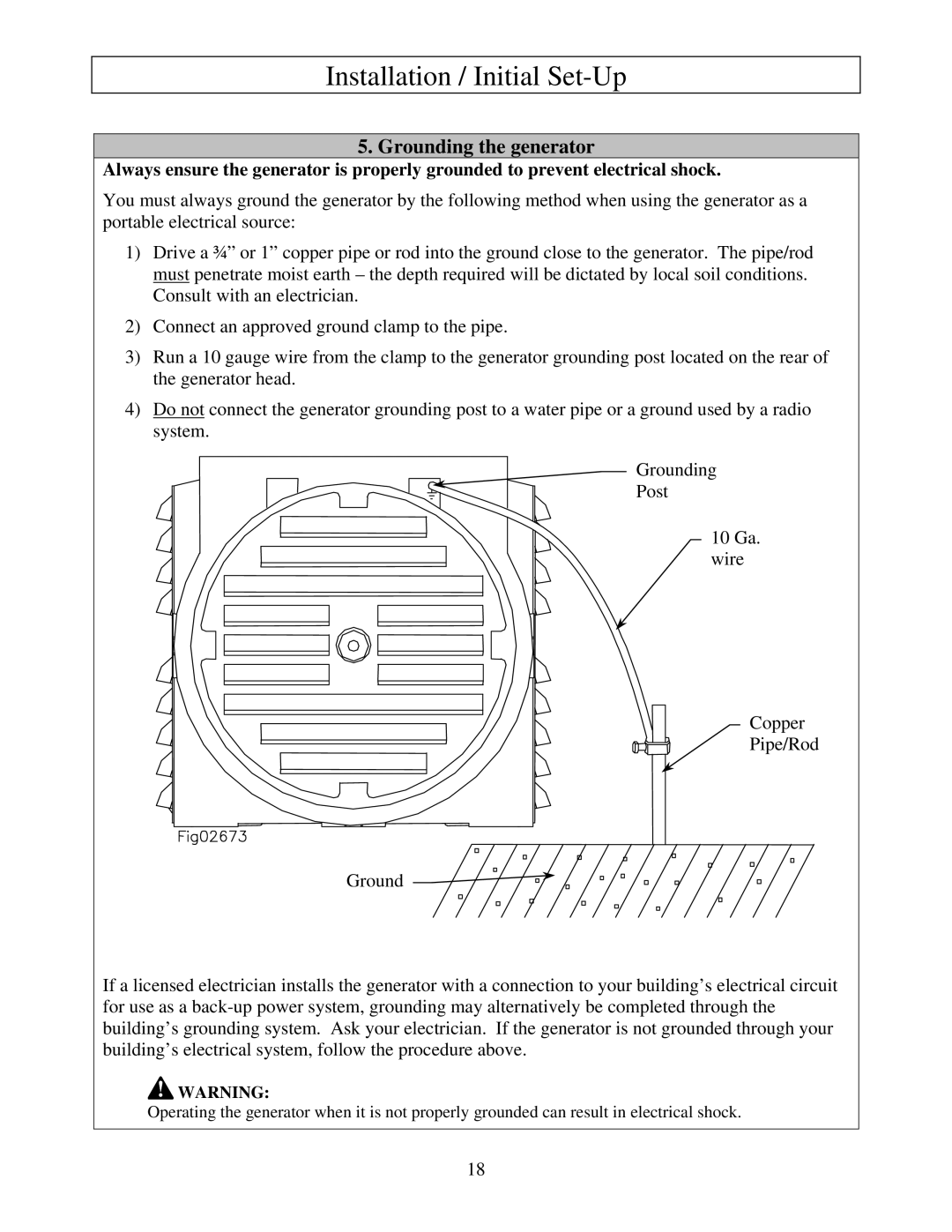 North Star M165923V.1 owner manual Grounding the generator 